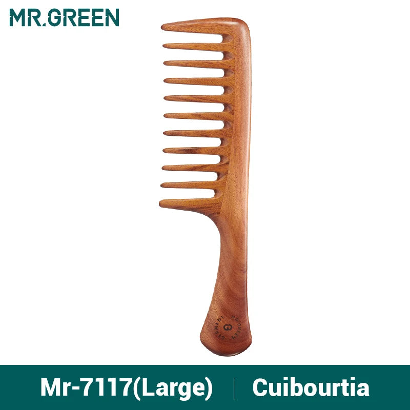 MR.GREEN Natural Wood Comb Wide Tooth Wet  Hair Combs Anti-Static Styling Comb for Long Hair Head acupuncture point massage