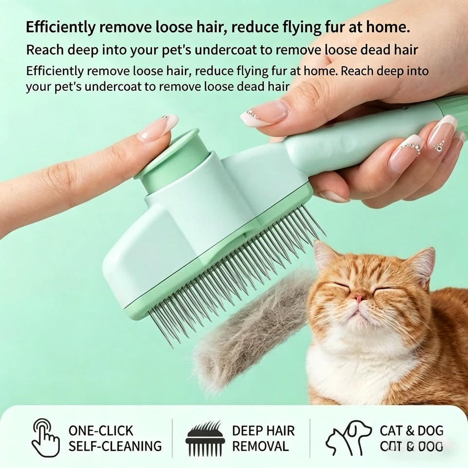 One-Click Self-Cleaning Pet Grooming Comb, 2-in-1 Dematting & Massaging Brush, Effective Hair Remover Tool for Dogs & Cats