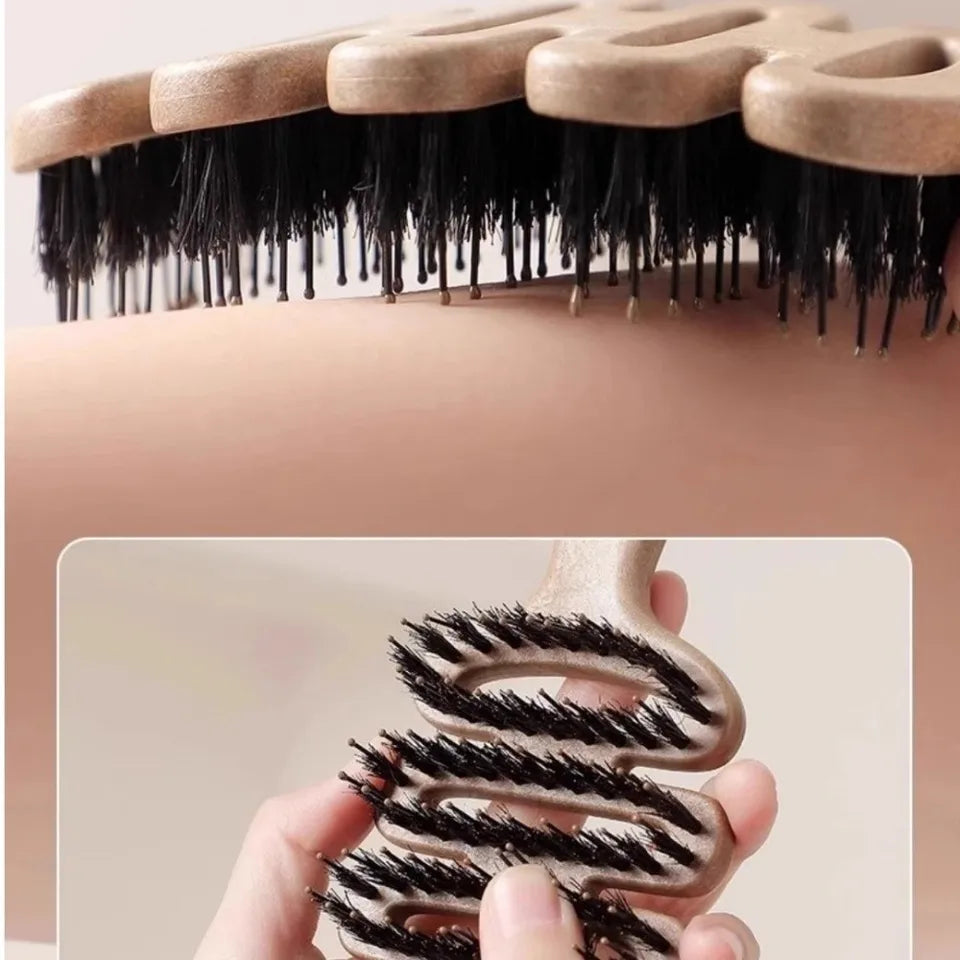 New Hollow Hair Comb Natural Boar Bristle Massage Brush Anti-Static with Handle Curly Hairbrush Salon Hairdressing Styling Tools
