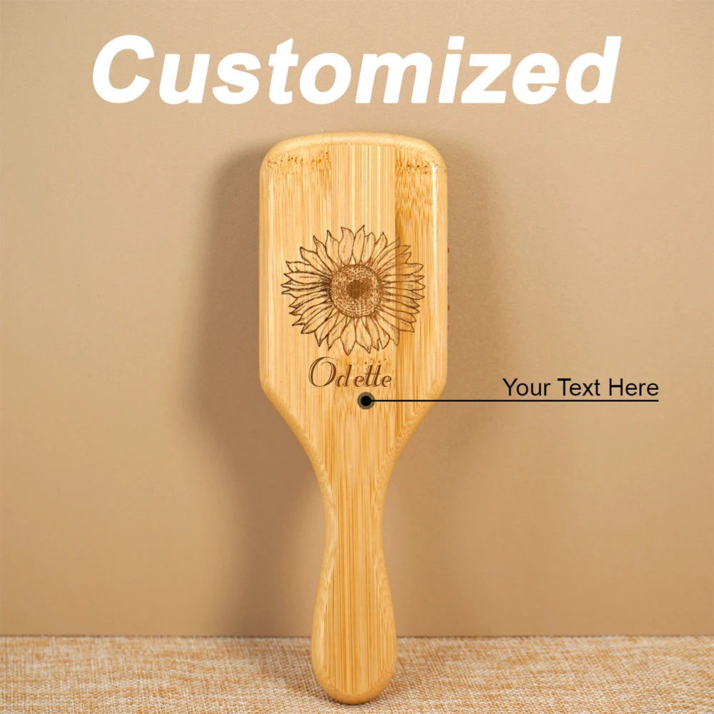 1pc Customized Bamboo Hairbrush Air Cushion Comb Personalised Hair Brush Premium Detangling Massaging Scalp Gifts for Men Women
