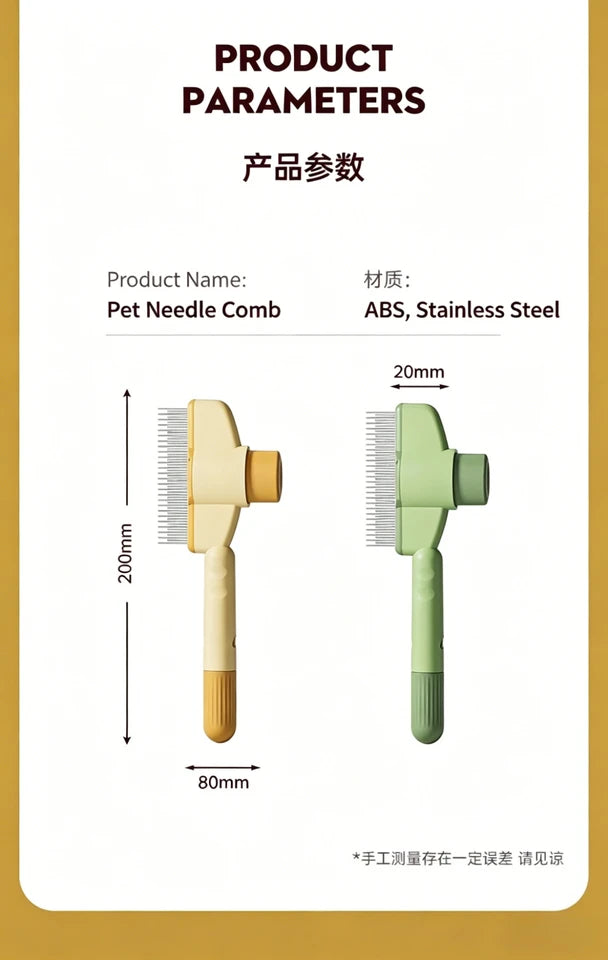 One-Click Self-Cleaning Pet Grooming Comb, 2-in-1 Dematting & Massaging Brush, Effective Hair Remover Tool for Dogs & Cats