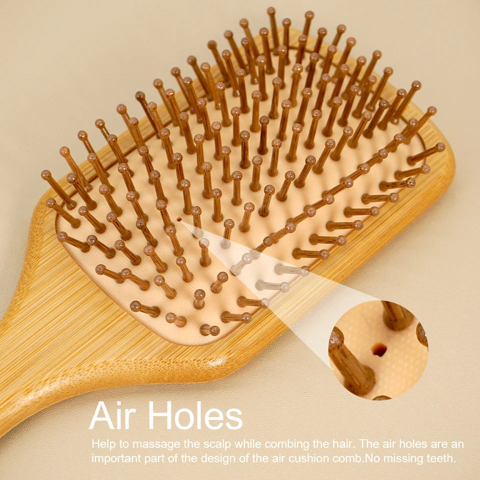 1pc Customized Bamboo Hairbrush Air Cushion Comb Personalised Hair Brush Premium Detangling Massaging Scalp Gifts for Men Women