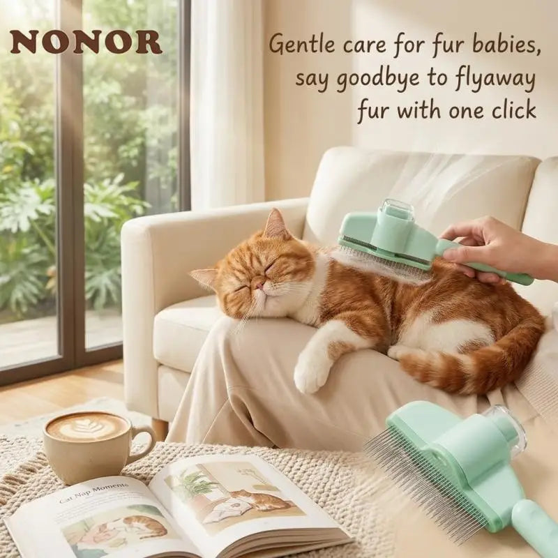 One-Click Self-Cleaning Pet Grooming Comb, 2-in-1 Dematting & Massaging Brush, Effective Hair Remover Tool for Dogs & Cats