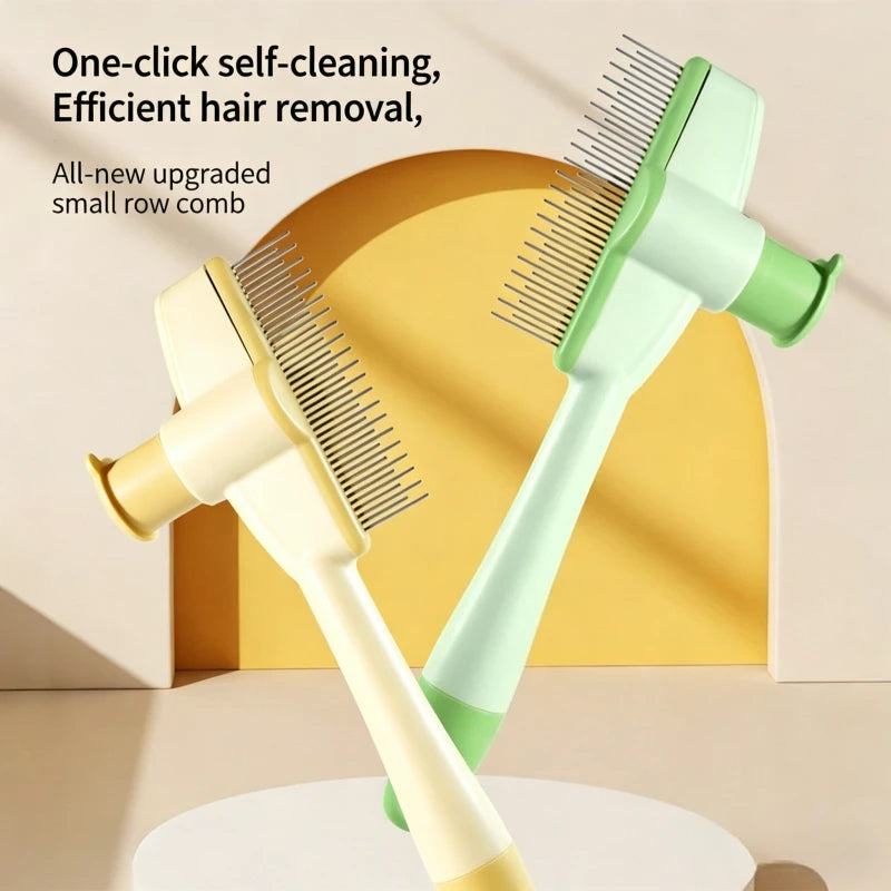 One-Click Self-Cleaning Pet Grooming Comb, 2-in-1 Dematting & Massaging Brush, Effective Hair Remover Tool for Dogs & Cats