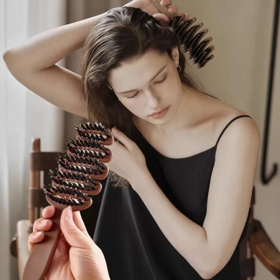 New Hollow Hair Comb Natural Boar Bristle Massage Brush Anti-Static with Handle Curly Hairbrush Salon Hairdressing Styling Tools
