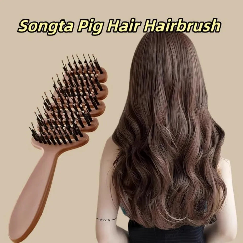 New Hollow Hair Comb Natural Boar Bristle Massage Brush Anti-Static with Handle Curly Hairbrush Salon Hairdressing Styling Tools
